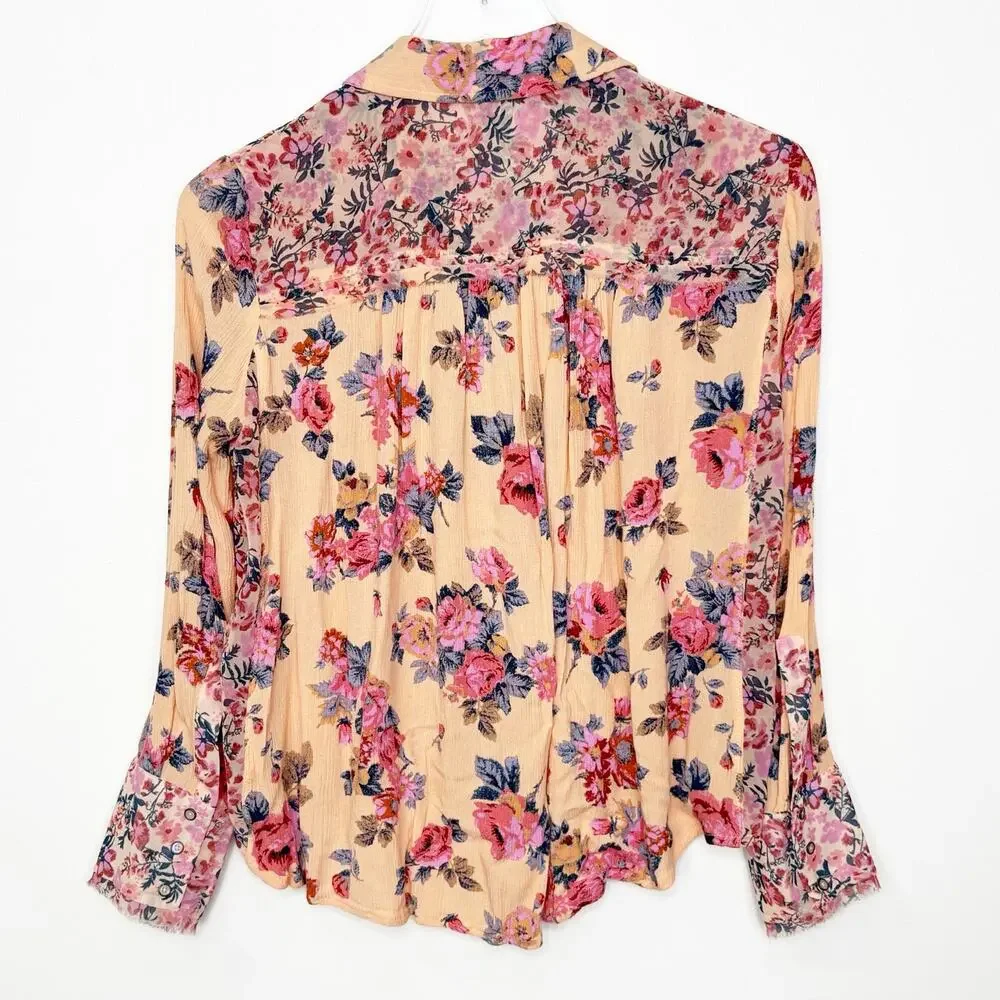 Free People Hold On To Me Printed Top in Coral XS